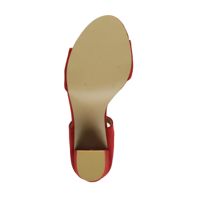 Bottom view of the sole of Red Suede High Heel Ghillie Peep Toe Shoes