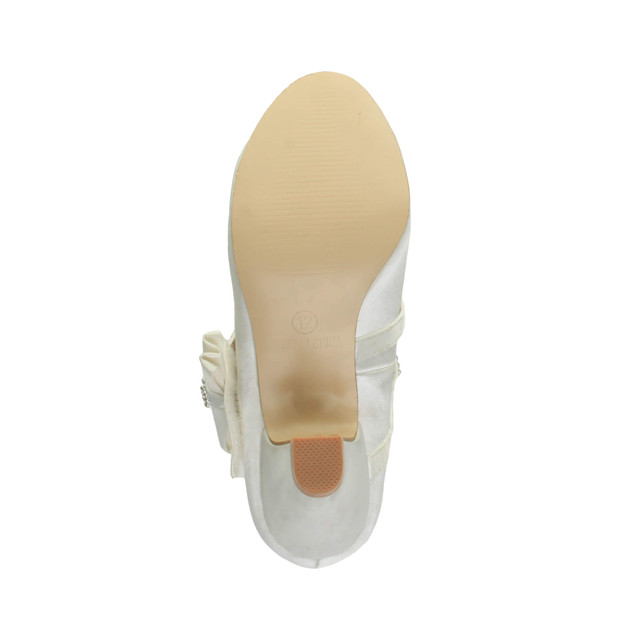 Bottom view of the sole of Ivory Satin Mid Heel Mary Jane Diamante Bow Court Shoes