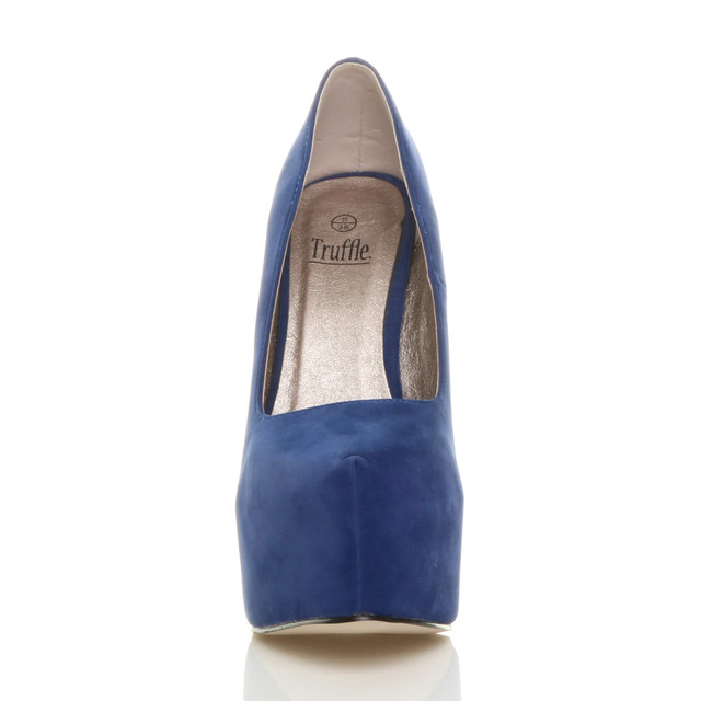 Front view of Cobalt Blue Suede High Heel Pointed Platform Court Shoes