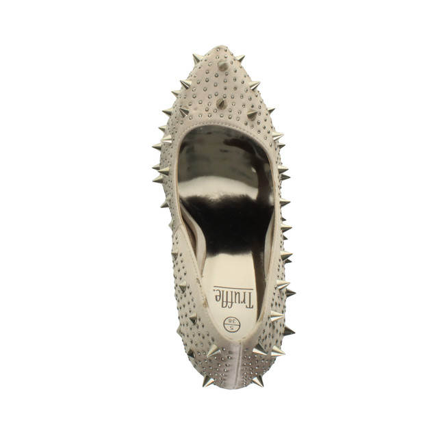 Top view of Champagne Studded Satin High Heel Pointed Platform Court Shoes