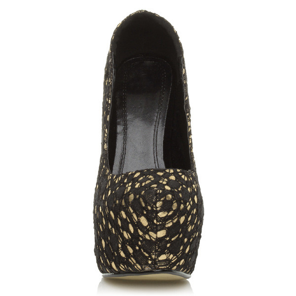 Black Gold High Heel Pointed Platform Court Shoes