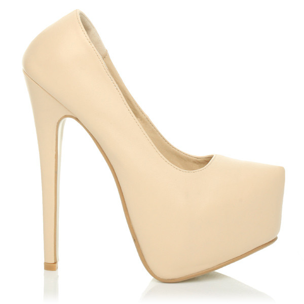 Right side view of Nude PU High Heel Pointed Platform Court Shoes