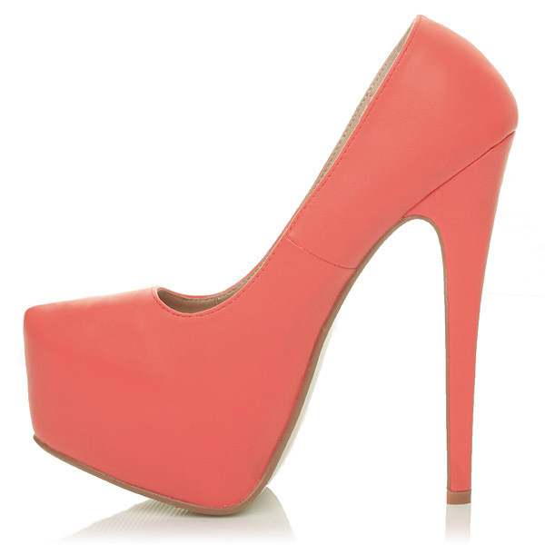 Left side view of Coral PU High Heel Pointed Platform Court Shoes