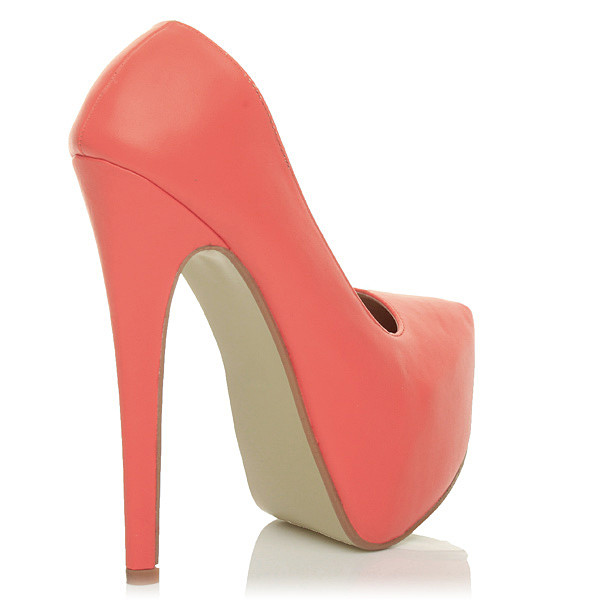 Back right side view of Coral PU High Heel Pointed Platform Court Shoes