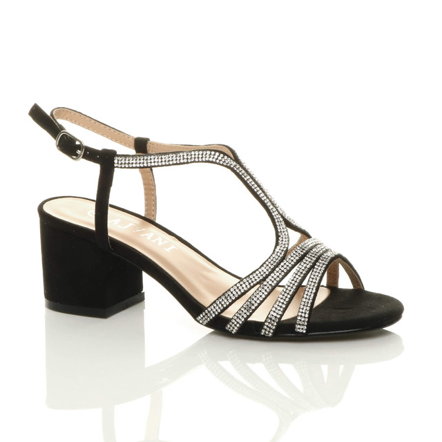 Womens Mid Block Heel Buckle T-Bar 