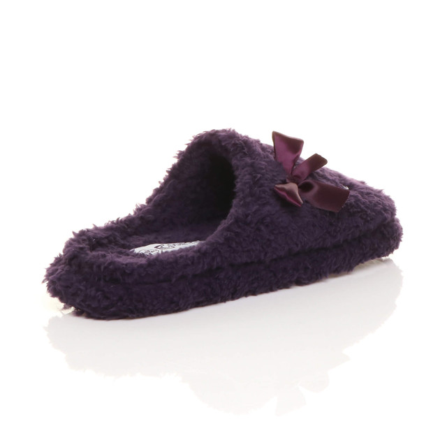 Back right side view of Purple Diamante Flat Fleece Fluffy Mules Slippers