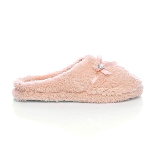 Right side view of Peach Flat Fleece Fluffy Mules Slippers