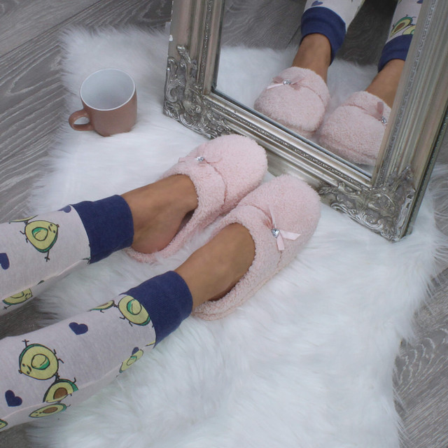 Peach Flat Fleece Fluffy Mules Slippers