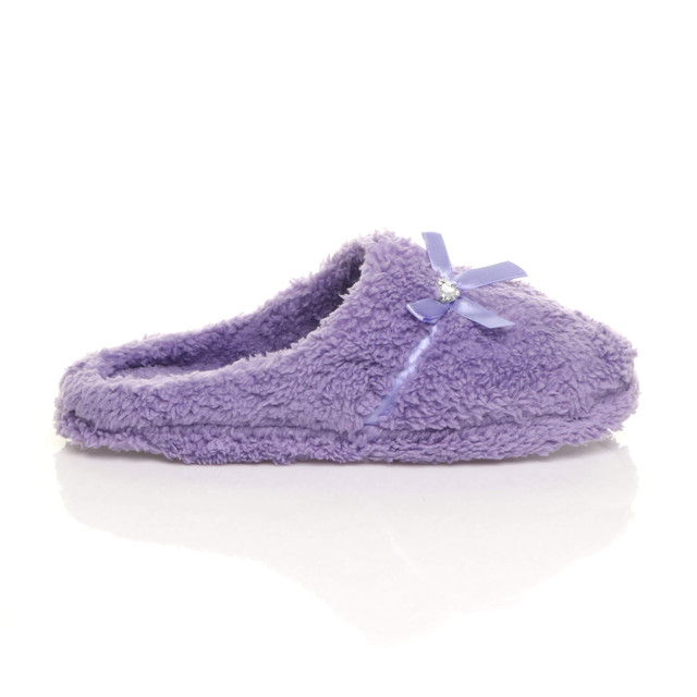 Right side view of Lilac Flat Fleece Fluffy Mules Slippers