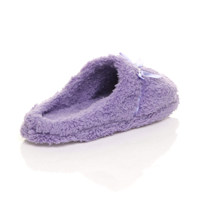 Back right side view of Lilac Flat Fleece Fluffy Mules Slippers