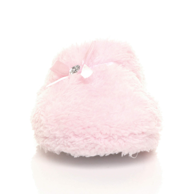 Front view of Baby Pink Flat Fleece Fluffy Mules Slippers