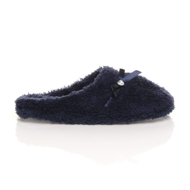 Right side view of Navy Flat Fleece Fluffy Mules Slippers