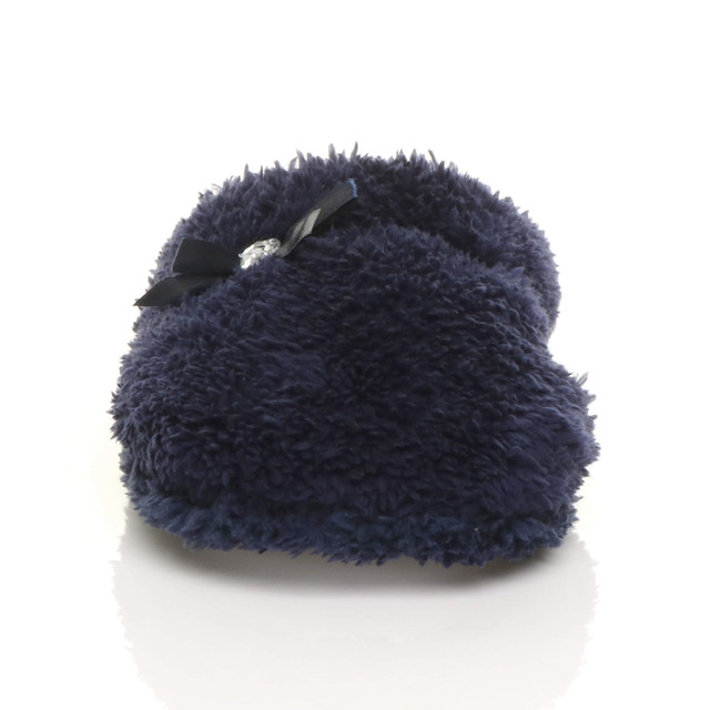 Front view of Navy Flat Fleece Fluffy Mules Slippers