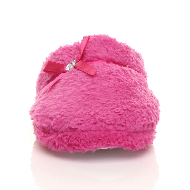 Front view of Fuchsia Pink Flat Fleece Fluffy Mules Slippers