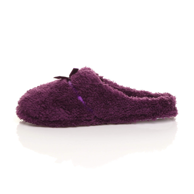 Left side view of Purple Flat Fleece Fluffy Mules Slippers