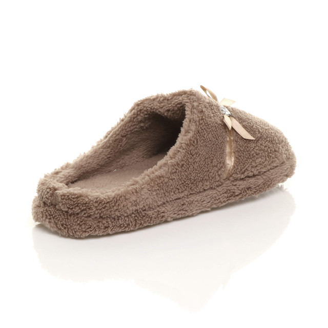 Back right side view of Mocha Flat Fleece Fluffy Mules Slippers