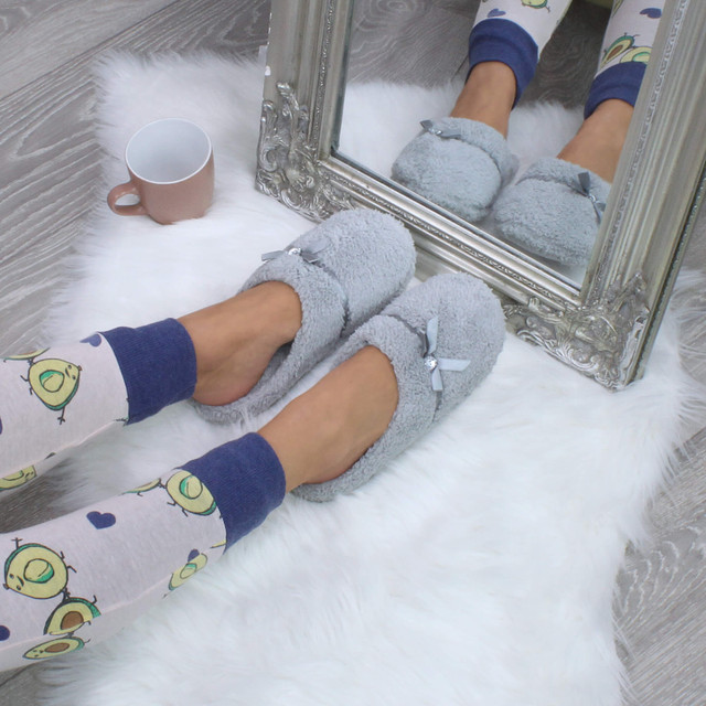 Grey Flat Fleece Fluffy Mules Slippers