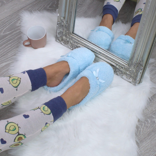Baby Blue Flat Fleece Fluffy Mules Slippers
