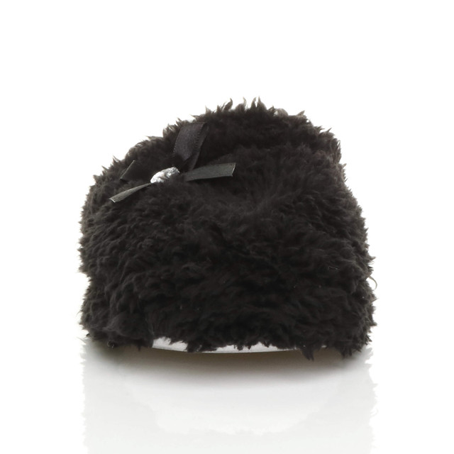 Front view of Black Flat Fleece Fluffy Mules Slippers