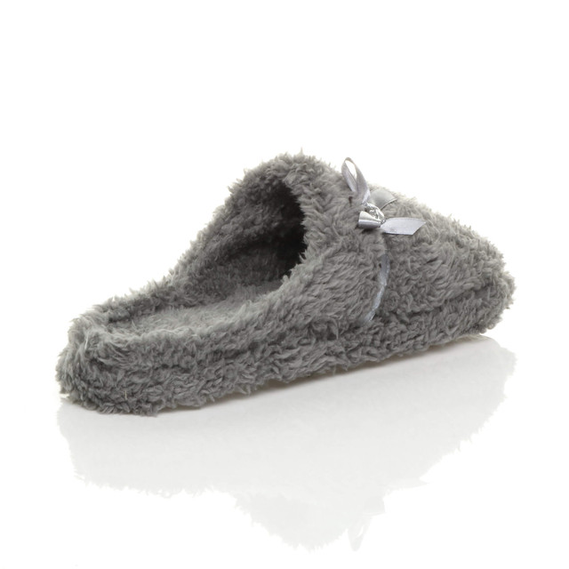 Back right side view of Light Grey Flat Fleece Fluffy Mules Slippers