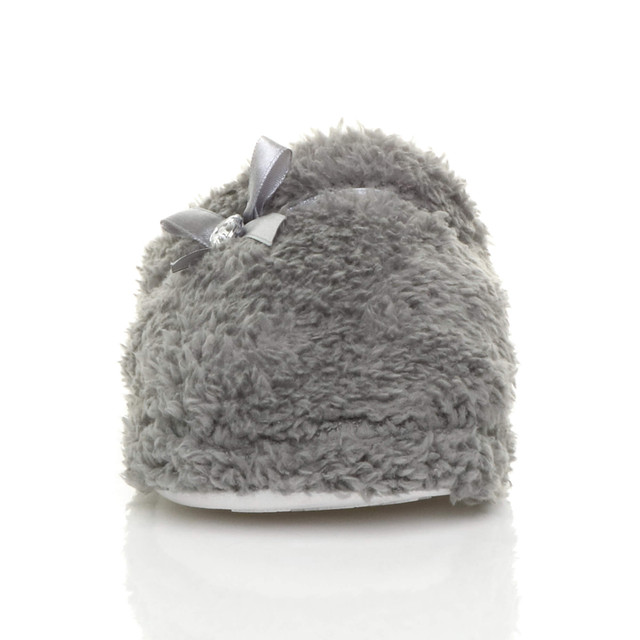 Front view of Light Grey Flat Fleece Fluffy Mules Slippers