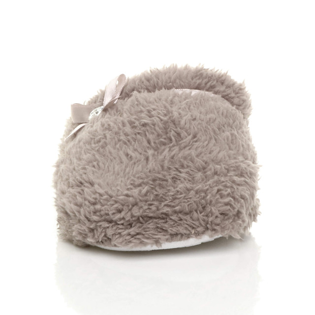 Front view of Taupe Flat Fleece Fluffy Mules Slippers