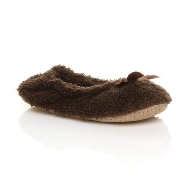 Front right side view of Brown Fleece Fluffy Footlets Slippers Socks