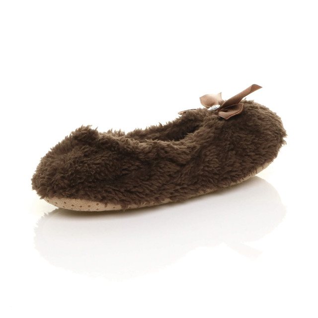 Back right side view of Brown Fleece Fluffy Footlets Slippers Socks