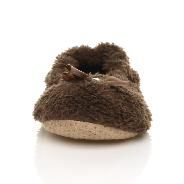 Front view of Brown Fleece Fluffy Footlets Slippers Socks