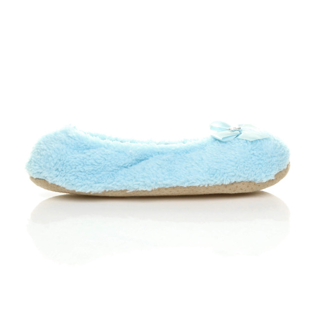 Right side view of Baby Blue Fleece Fluffy Footlets Slippers Socks