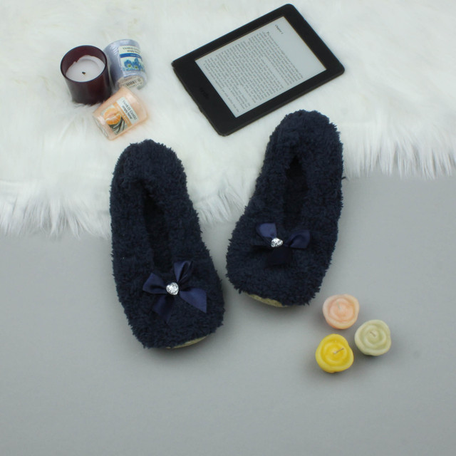 Navy Fleece Fluffy Footlets Slippers Socks