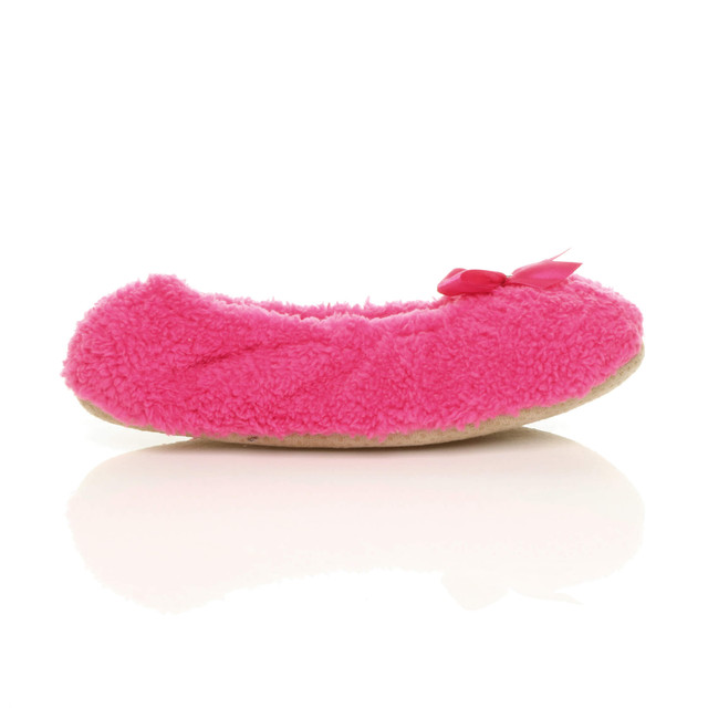 Right side view of Fuchsia Pink Fleece Fluffy Footlets Slippers Socks