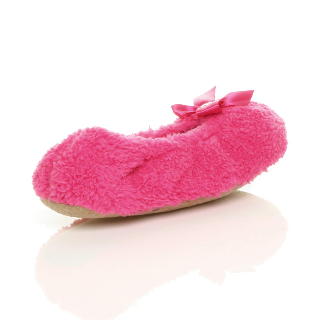 Back right side view of Fuchsia Pink Fleece Fluffy Footlets Slippers Socks
