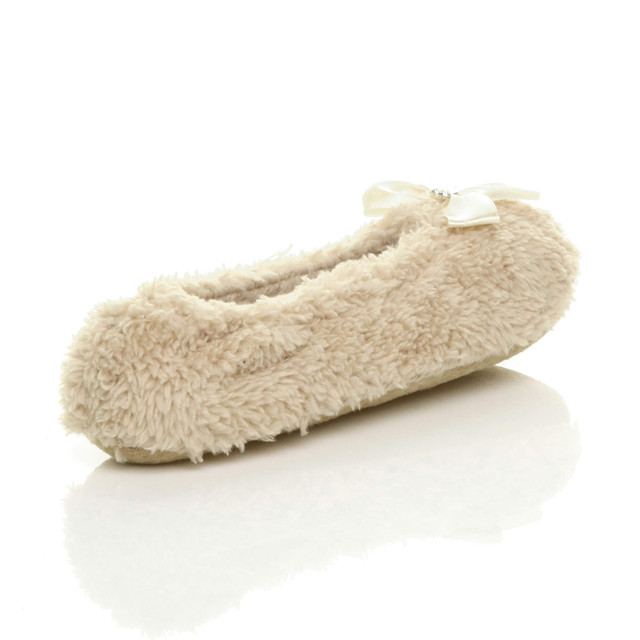 Back right side view of Beige Fleece Fluffy Footlets Slippers Socks