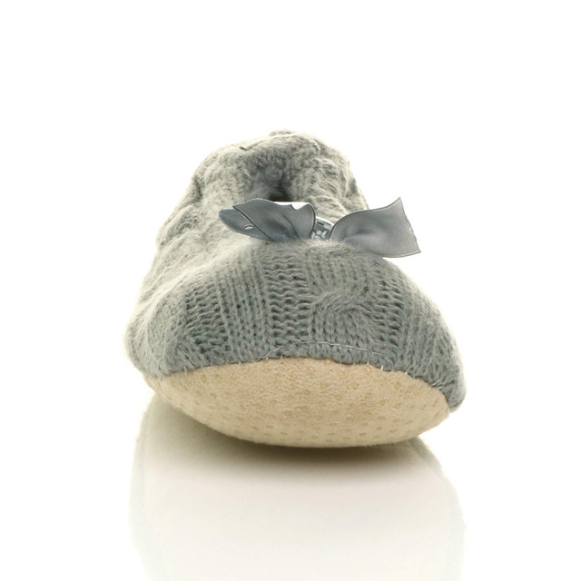 Front view of Grey Knit Fleece Fluffy Footlets Slippers Socks