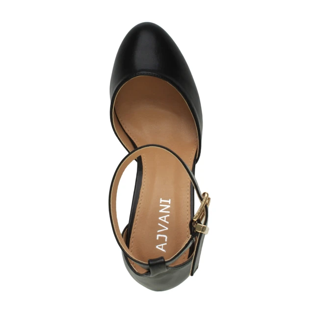 Top view of Black PU Mid Block Heel Ankle Strap Sandals Court Shoes