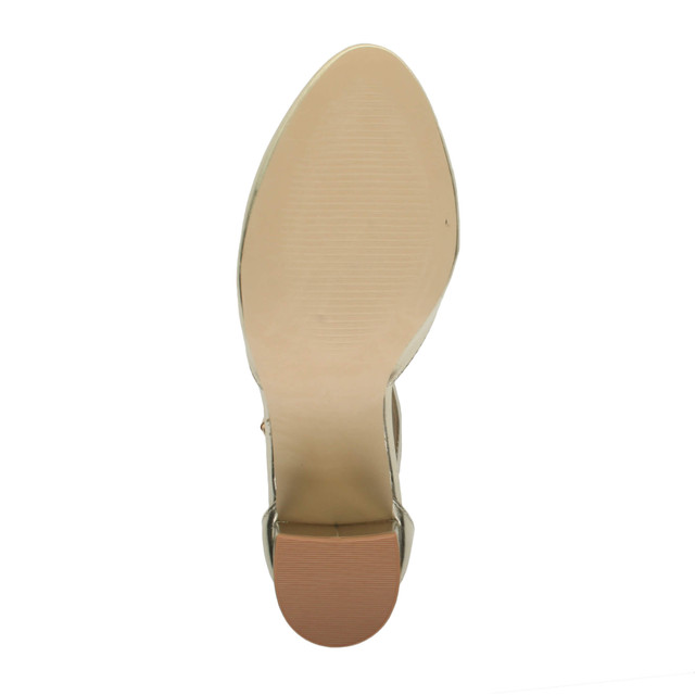 Bottom view of the sole of Gold PU Mid Block Heel Ankle Strap Sandals Court Shoes