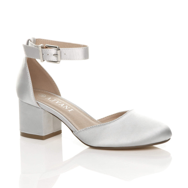 Womens Mid Block Heel Ankle Strap 