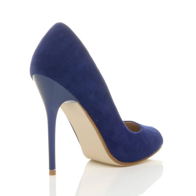 Back right side view of Cobalt Blue Suede High Heel Stiletto Peep Toe Court Shoes Sandals
