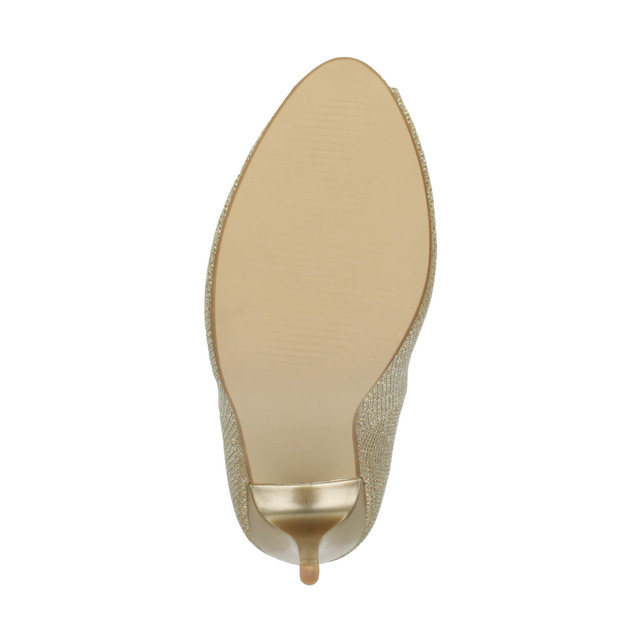 Bottom view of the sole of Gold Glitter High Heel Stiletto Peep Toe Court Shoes Sandals