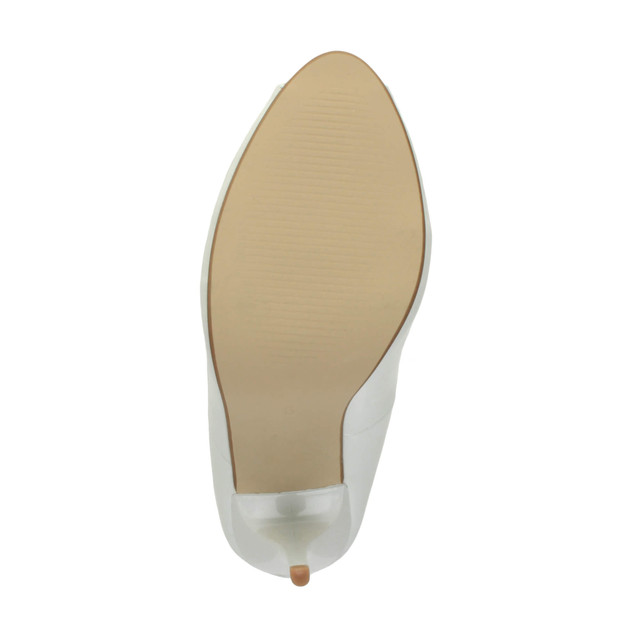 Bottom view of the sole of White Patent High Heel Stiletto Peep Toe Court Shoes Sandals