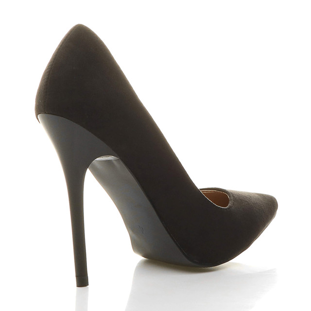 Back right side view of Black Suede High Heel Pointed Court Shoes