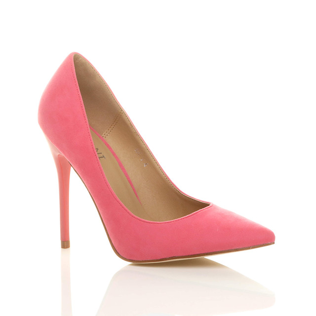 Front right side view of Coral Suede High Heel Pointed Court Shoes