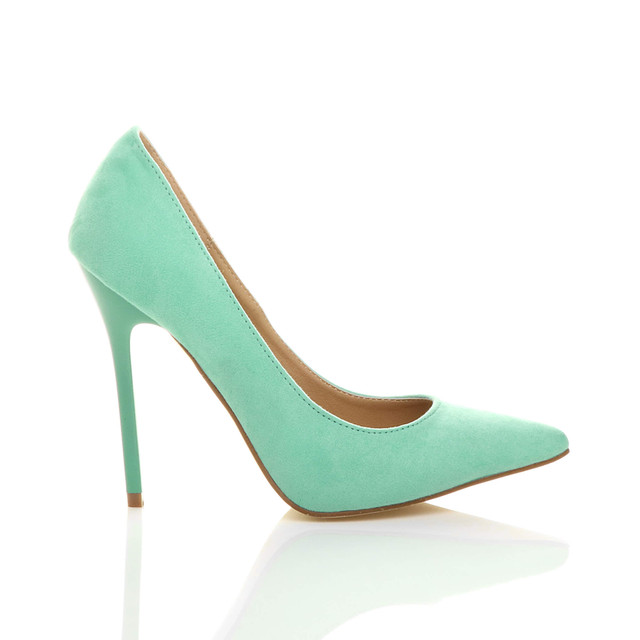 Right side view of Mint Suede High Heel Pointed Court Shoes