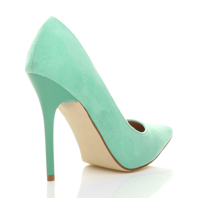 Back right side view of Mint Suede High Heel Pointed Court Shoes