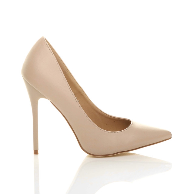 Right side view of Nude PU High Heel Pointed Court Shoes