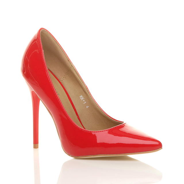 Front right side view of Red Patent High Heel Pointed Court Shoes