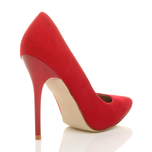Back right side view of Red Suede High Heel Pointed Court Shoes
