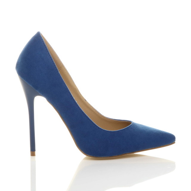 Right side view of Navy Suede High Heel Pointed Court Shoes