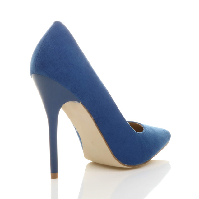 Back right side view of Navy Suede High Heel Pointed Court Shoes